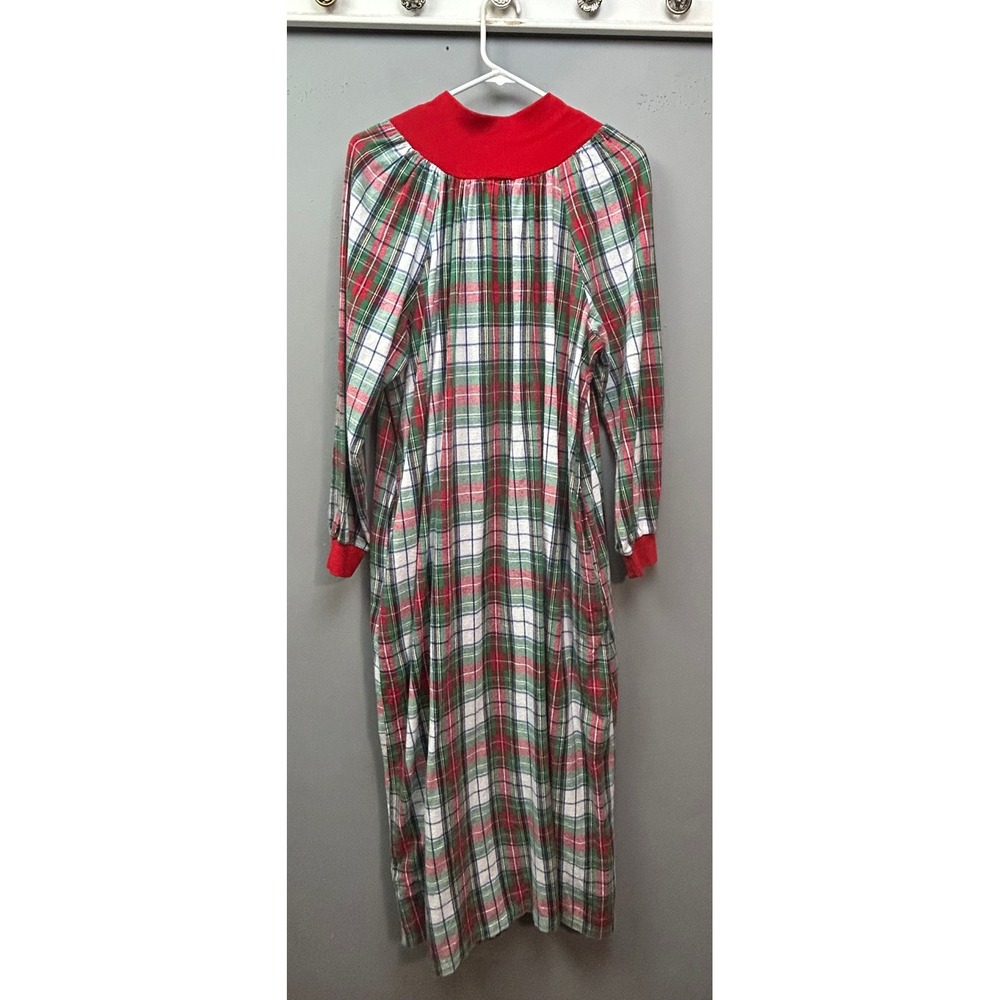 The Tog Shop Nightgown Womens Large Red Green Plaid Cotton Zipper Lounger Vtg - Picture 2 of 8